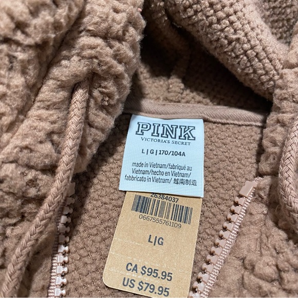 PINK Victorias Secret Brown Sherpa Teddy Sweater Hoodie New - Picture 6 of 10